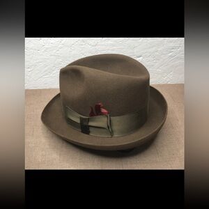 EUC Vintage Knox New York Kalman SW Choc Brown Fedora Hat w/ Feather Size 7 3/8
